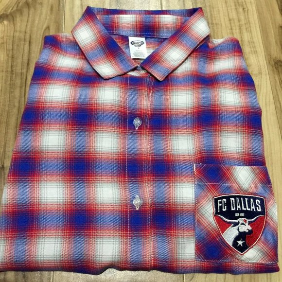 New FC Dallas Plaid Button-Up Sleep Shirt L Womens Texas Mls Soccer Nightshirt - Picture 4 of 11